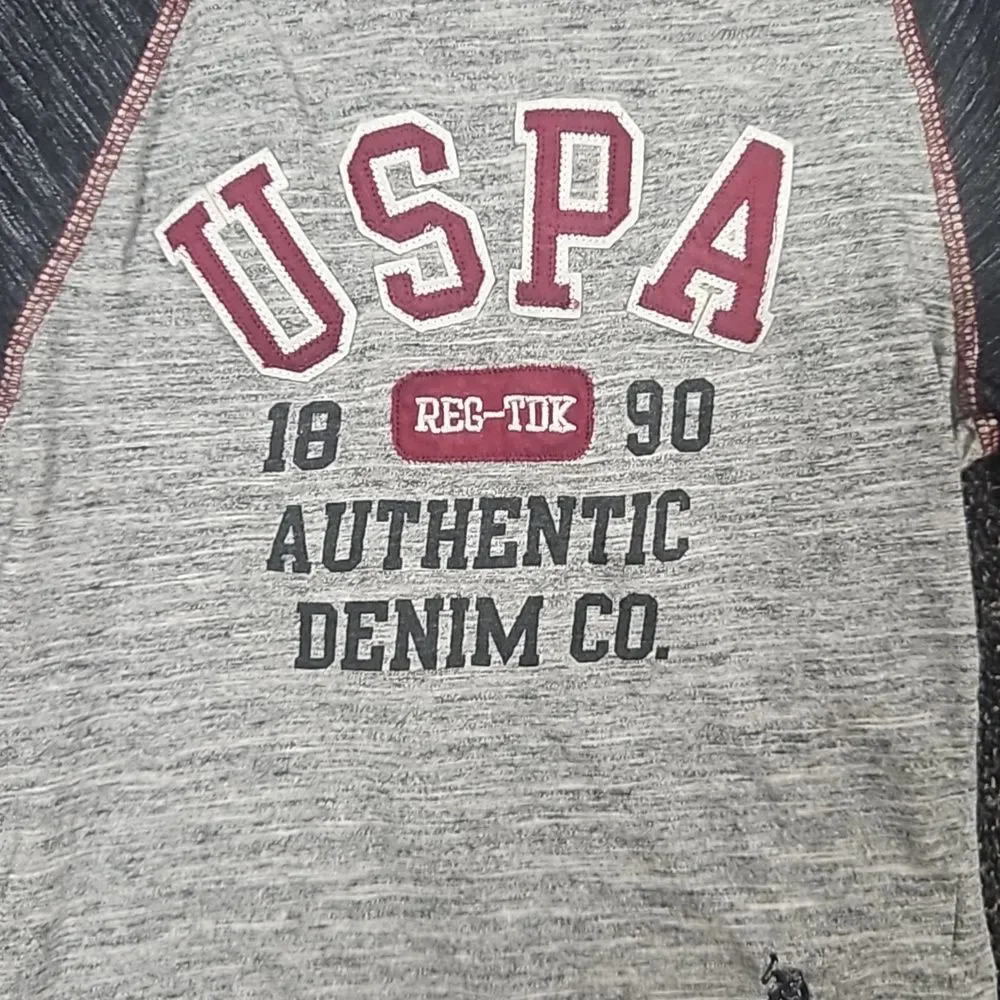 U.S. Polo Assn. Size 7 Grey & Burgandy Long Sleeve Tee Shirt T-Shirt